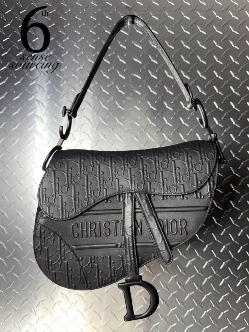 Dior 2023 Embossed Oblique Calfskin Saddle Bag in Matte Black